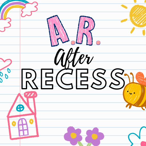 After Recess logo with crayon drawn house, bumblebee, rainbow, sun, rain cloud and flowers. The image is linked to the After Recess TPT store.