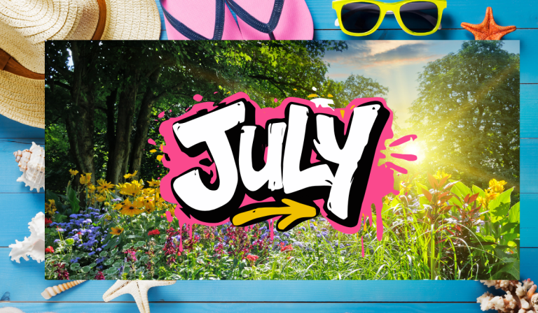 July word splash on summer scene