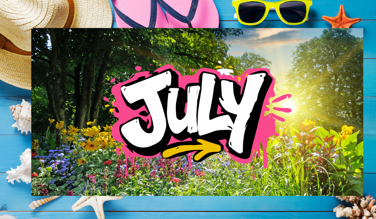 July word splash on summer scene